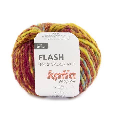 Katia Flash is een dikke lontwol met kleurverloop, ideaal voor het breien van winteraccessoires: mutsen, sjaals, poncho´s...