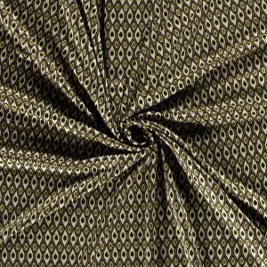 Deze polyester viscose tricot bedrukt abstract limoen groen kan onder andere gebruikt worden voor het maken van kleding, jurken, rokken, sjaals/doeken, topjes, en meer...