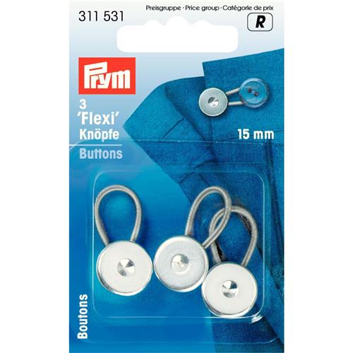 De handige Flexi-knopen van Prym kun je gebruiken om bijvoorbeeld een te strakke tailleband van een broek of rok wijder te maken. De Flexi-knoop is een metalen knoop met een elastische lus.