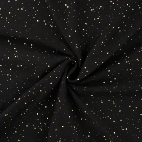 Deze French Terry stof met gouden glitter universe in de kleuren zwart kun je onder andere gebruiken voor het maken van kleding, babykleding, jurken,sweaters en meer ...