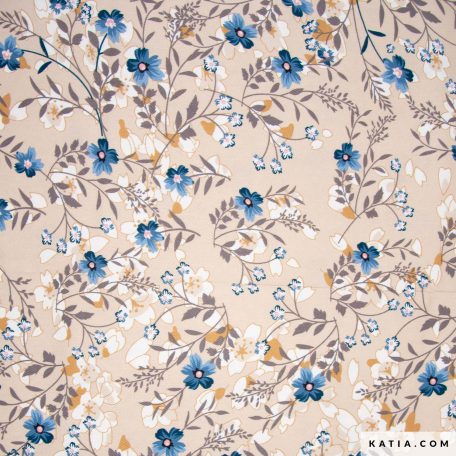 Viscose Twill Oxford Autum Flowers stof van Katia Fabrics heeft een spectaculaire drapering, waardoor het de ideale stof is voor het naaien van blouses, jurken en maxirokken.