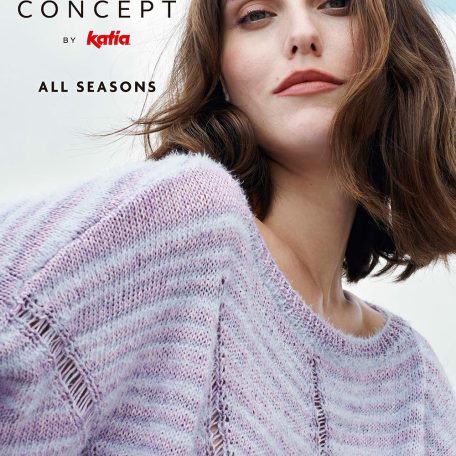 Met een minimalistische benadering bevat het tijdschrift Katia All Seasons 5 32 patronen in neutrale, blauwe, paarse, roze en mosterdtonen