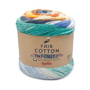 Katia Fair Cotton Infinity. met verrassende kleurencycluseffecten in deze bol, krijg je een prachtige harmonie van kleuren in je breiprojecten.