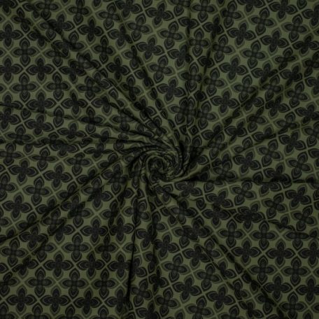 Een geweven zware katoenen stof met elasthan met een digitale retro print van bloemen. Deze stof is zeer geschikt voor broeken, colberts en een rechte rok.