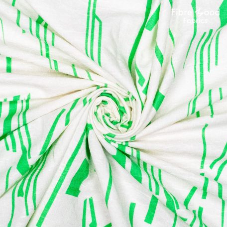 Deze katoen linnen stof met groene lijnen wordt gebruikt voor Fibre Mood model Odyna en is duurzaam gemaakt volgens de OEKO-TEX Standard 100.