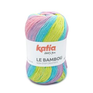 Katia Le Bambou heeft een levendige print met een licht tweed-effect. Het is een mix van katoen en bamboeviscose, heerlijk zacht en gemakkelijk te breien.