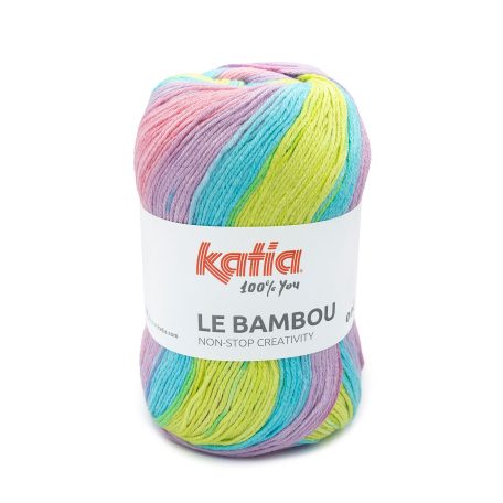 Katia Le Bambou heeft een levendige print met een licht tweed-effect. Het is een mix van katoen en bamboeviscose, heerlijk zacht en gemakkelijk te breien.