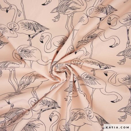 De Coral Flamingos Jersey T-shirt gebreide stof van Katia Fabrics is ideaal om originele jurkjes of T-shirts voor je kleintjes te naaien.