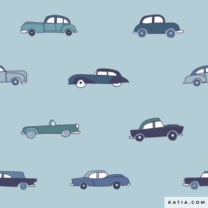 De Havana Cars katoenen poplin stof van Katia Fabrics perfect voor het maken van lente-zomerjurken en shirts voor het hele gezin.