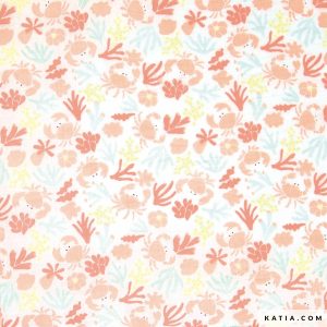 Deze voile katoen met krabben print in zachte kleuren kan onder andere gebruikt worden voor kleding, jurken, blouses, overhemden en meer…