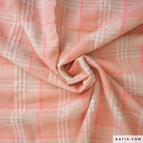 Deze Fluor Madras met neon roze ruit is een dunne, lichtgewicht  stof van Katia Fabrics. Perfect voor het naaien van kledingstukken zoals blouses en jurken.