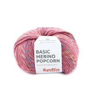 Katia Basic Merino Popcorn is een mix van Katia Basic Merino met een subtiel fantasie-effect dat wordt bereikt met een natuurlijk of meerkleurig flamékatoenen garen