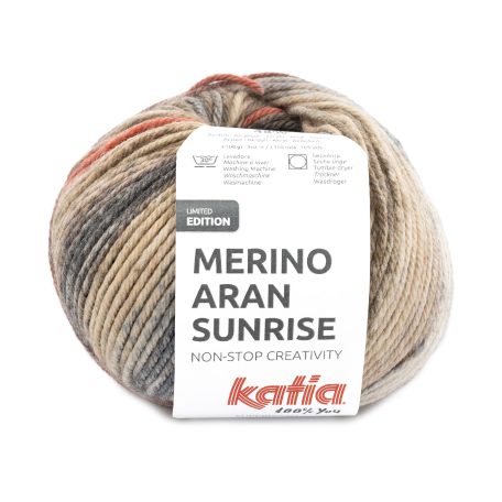 Katia Merino Aran Sunrise is een explosie van kleur die elk kledingstuk opfleurt. Dit basis garen is ongelooflijk zacht, resistent en warm.