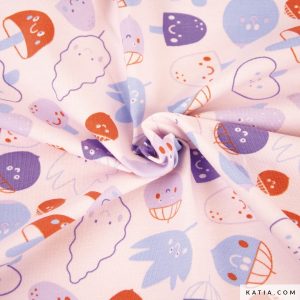 De Jersey Disco Mushroom van Katia Fabrics heeft een paddenstoelenprint perfect voor het maken van shirts, leggings en jurken voor de kleintjes