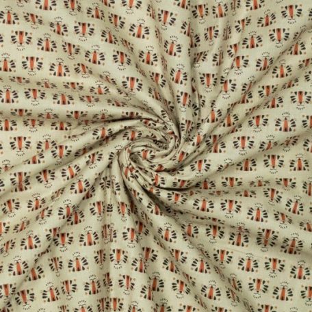 Deze geweven poplin stof met een schattig tijgerdessin is ideaal voor het maken van blousjes en jurkjes. Gemaakt van 100% katoen.