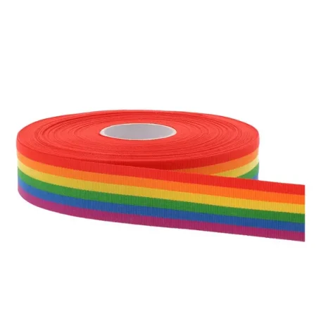 Regenboogband te gebruiken voor allerlei feestelijke en creatieve doeleinden. Het kan worden opgenaaid, in de naad mee genaaid of vastgelijmd.