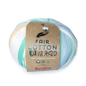 Ontdek de kleurexplosie van Katia Fair Cotton Diverso, een bedrukte versie van de biologische katoen Fair Cotton met unieke en verrassende kleurencombinaties