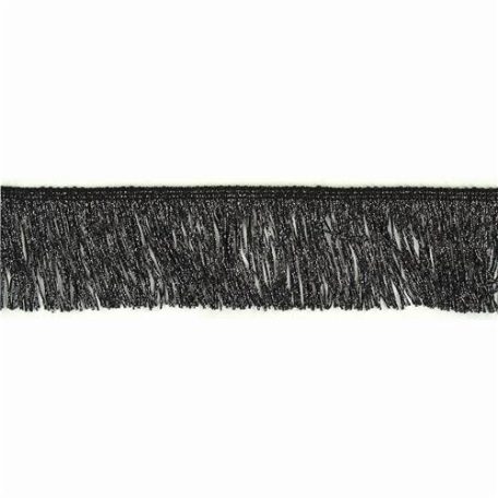 Decoratieve franjes met een sprankelende glitterafwerking in zwart en zilver. Perfect voor het versieren van kleding, accessoires, of creatieve projecten.