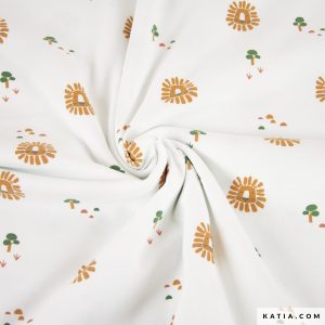 Deze stof met levendig leeuwenpatroon is ideaal voor het maken van comfortabele en originele kleding voor het hele gezin, zoals sportkleding, T-shirts en pyjama's