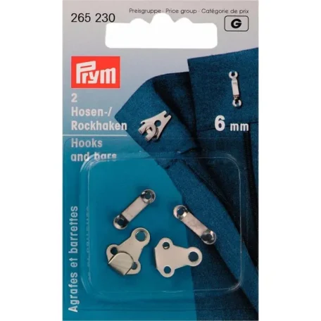 Prym broek- en rokhaken met staven worden gebruikt om uw favoriete broek of rok eenvoudig en snel te sluiten. De randen zijn afgerond en plat.