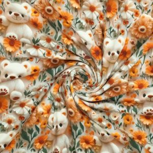 De jersey stof heeft een unieke 3D-print die het berenmotief een levendige uitstraling geeft, perfect voor opvallende en leuke kledingstukken