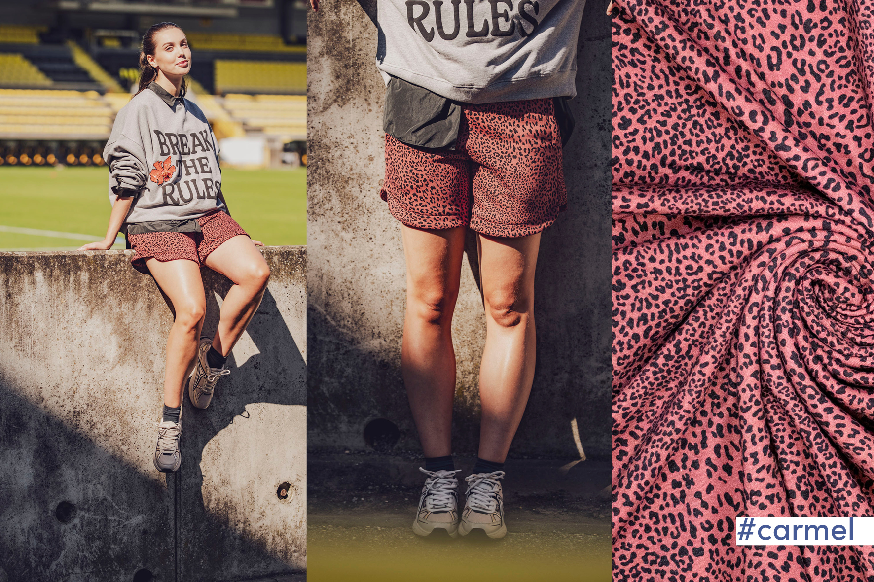 Deze heavy joggingstof met leopard print wordt gebruikt voor Fibre Mood model Carmel en is duurzaam gemaakt volgens de OEKO-TEX Standard 100