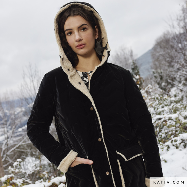 Katia Techno Peachskin is ideaal voor jassen, bodywarmers en winterse kleding. De zwarte kleur en gewatteerde textuur geven het een verfijnde uitstraling,