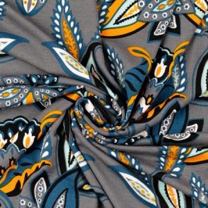 Jersey - bloemenprint - grijs