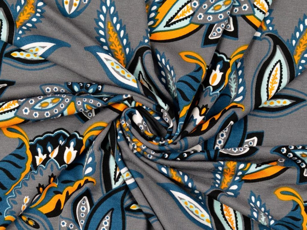 Jersey - bloemenprint - grijs