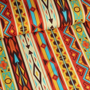 Kleurrijke terlenka stof met Mexicoprint. Soepel, slijtvast en onderhoudsvriendelijk. Perfect voor kleding en accessoires. Bestel online.