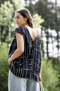 Fibre Mood - Augusta / Ocean zwart wit geweven viscose tencel gekruiste lijnen - Afbeelding 4