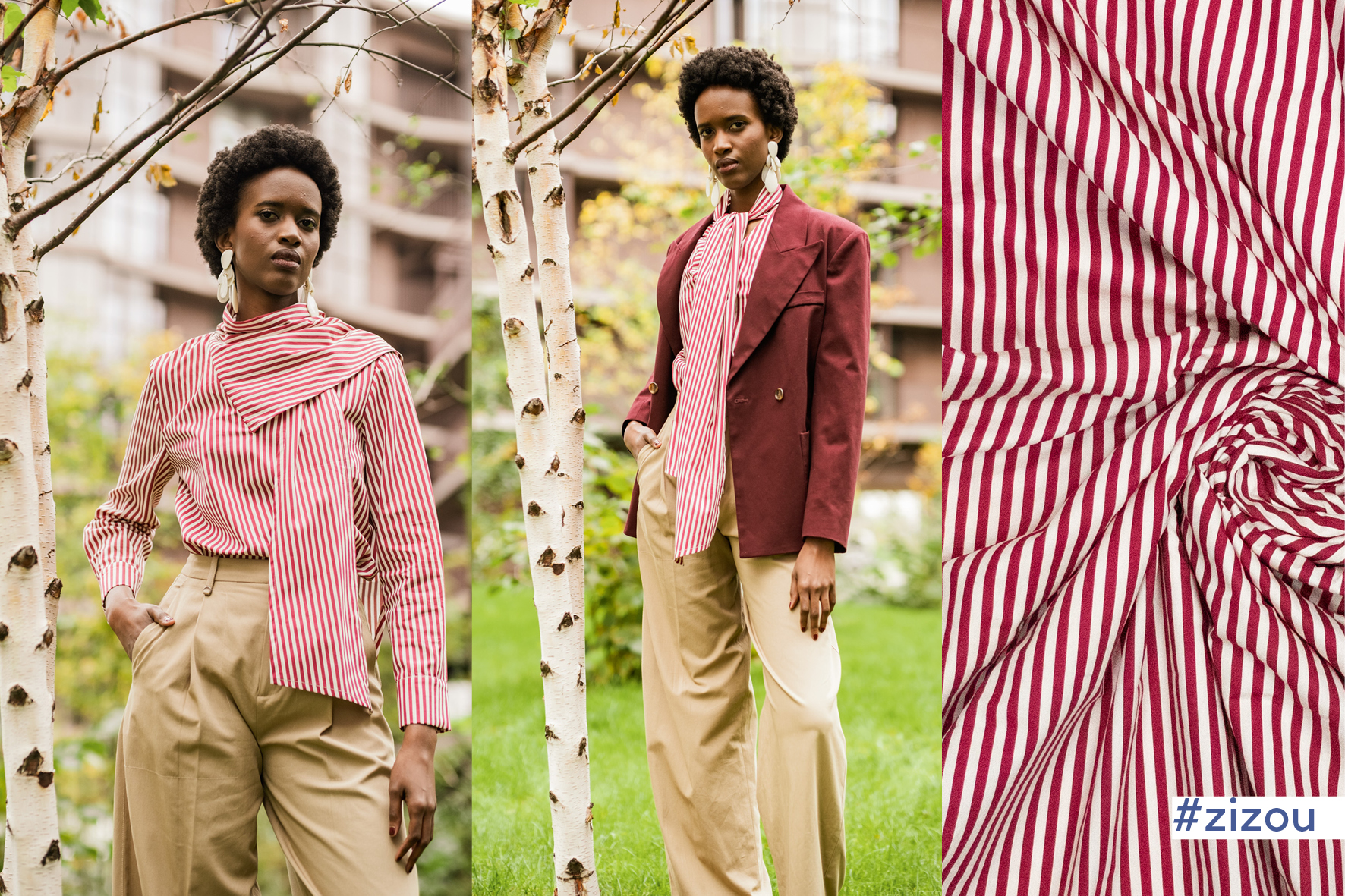 Fibre Mood - Zizou - gestreepte katoen - rood - Afbeelding 2