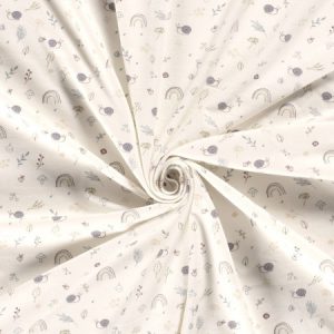 Jersey katoen - slakken en regenbogen - ecru