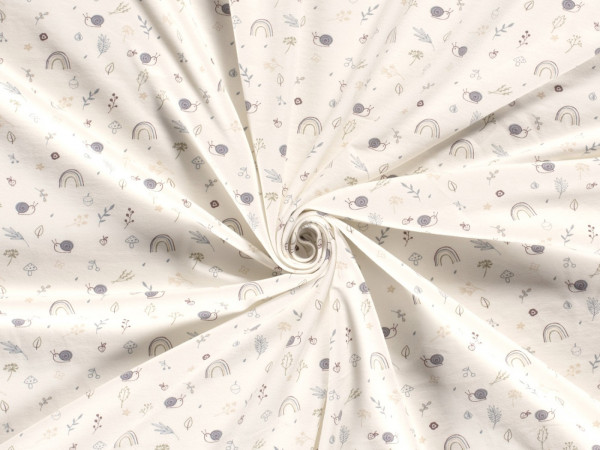 Jersey katoen - slakken en regenbogen - ecru