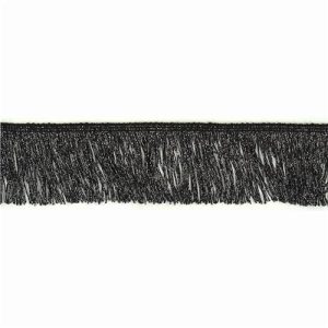 Franjeband glitter - zwartIzilver - 70 mm