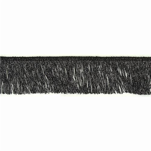 Franjeband glitter - zwartIzilver - 70 mm