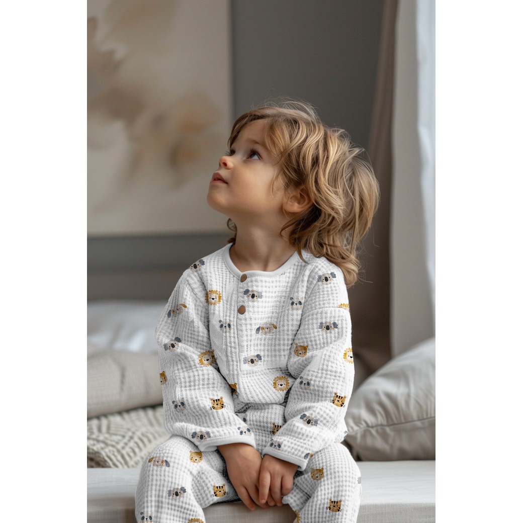 Koop wafelkatoen wit met digitale dierenprint bij Sisters stoffen & fournituren. Perfect voor babydekens, omslagdoeken en accessoires.