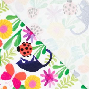 Karina + Kind katoen tricot digitale print Summer. Zachte, soepele jersey met kleurrijke print. Perfect voor kinder- en dameskleding. Bestel bij Sisters stoffen & fournituren