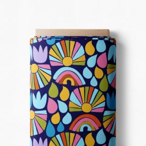 Karina + Kind katoen tricot digitale print Sunny. Zachte, soepele jersey met kleurrijke print. Perfect voor kinder- en dameskleding. Bestel bij Sisters stoffen & fournituren.