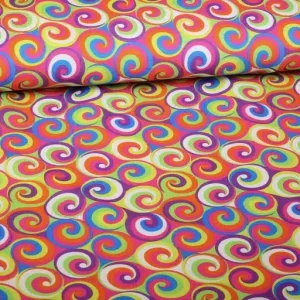 Terlenka stof multicolor krullen – retro polyester print