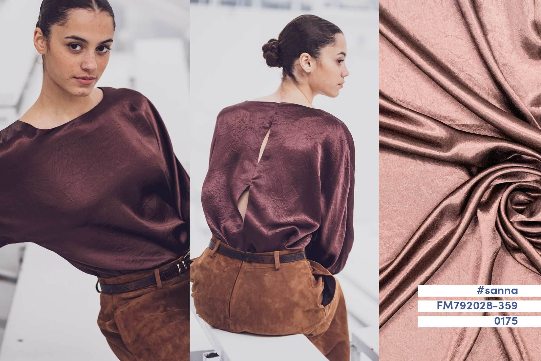 Stof voor Fibre Mood model Vendela, Willow en Sanna kopen? Kies deze shiny acetate dark brown met OEKO-TEX Standard 100 certificering.