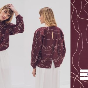 Stof voor Fibre Mood model Sanna kopen? Kies deze duurzame poplin katoen met abstracte lijnen en OEKO-TEX Standard 100 certificering