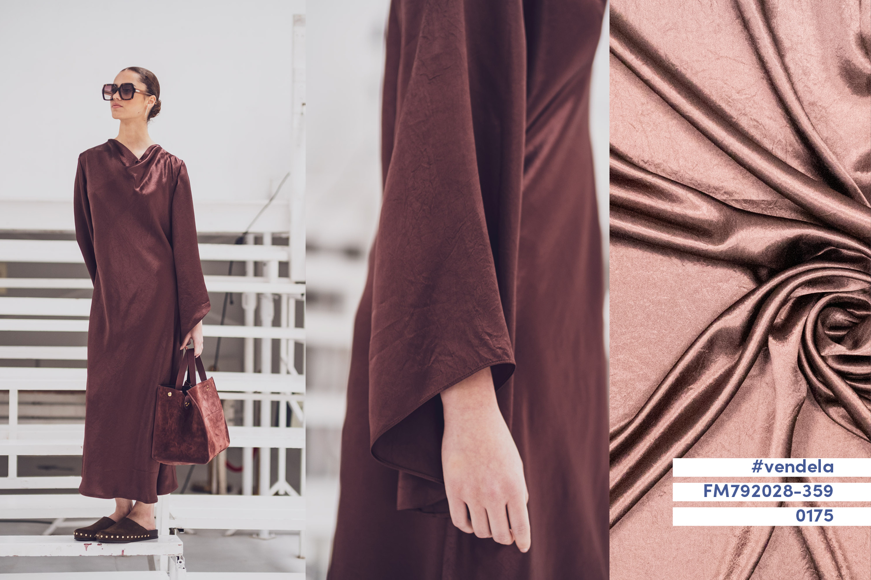 Stof voor Fibre Mood model Vendela, Willow en Sanna kopen? Kies deze shiny acetate dark brown met OEKO-TEX Standard 100 certificering.