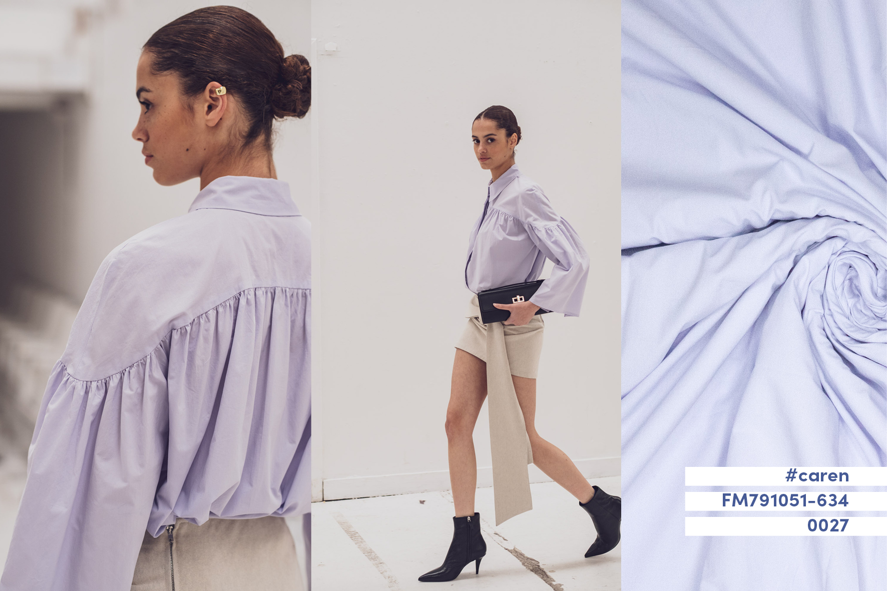 Stof voor Fibre Mood model Caren kopen? Kies deze poplin paper touch katoen licht lila met OEKO-TEX Standard 100 certificering.