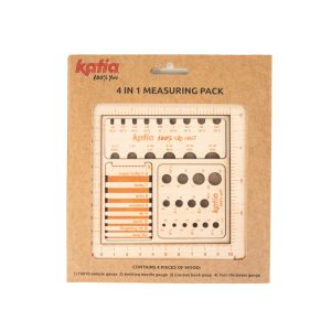 Katia 4 in 1 houten meetpakket hout voor breien en haken. Met stekenproefmeter, garendiktemeter en naaldkalibrators. Nauwkeurig en praktisch.