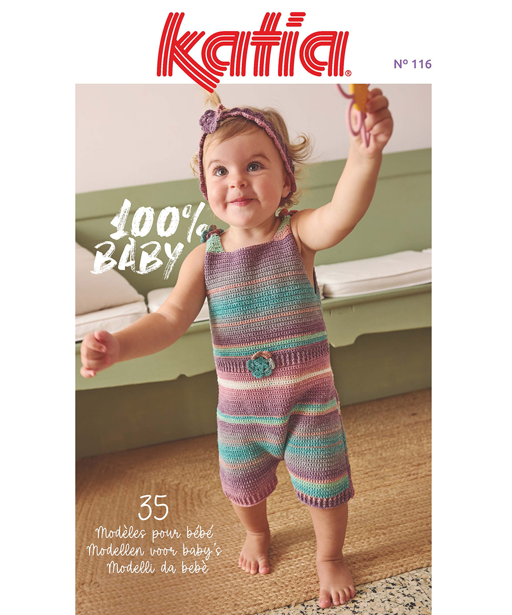 Tijdschrift Katia Baby 116, een moderne en verfijnde collectie met 35 patronen om unieke kledingstukken voor de kleintjes te breien.