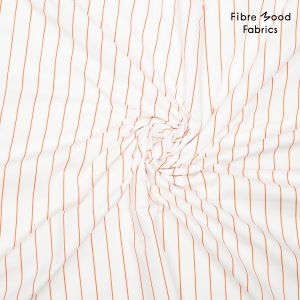 Stof voor Fibre Mood model Zoey kopen? Kies deze poplin katoen met strepen in de kleur wit-oranje met OEKO-TEX Standard 100 certificering.