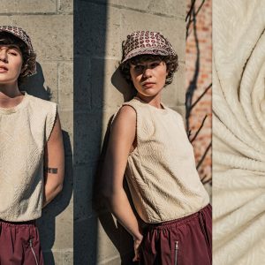 Stof voor Fibre Mood model Maela kopen? Kies deze jacquard met ingeweven patroon in de kleur ecru met OEKO-TEX Standard 100 certificering.