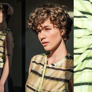 Deze geweven tencel/nylon check wordt gebruikt voor Fibre Mood model Rima en is duurzaam gemaakt volgens de OEKO-TEX Standard 100.