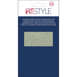 Opstrijkbaar ReStyle Snelfix reparatiedoek voor joggingstof. Ideaal om gaten en slijtage te herstellen. 12x45 cm in grijs melé. Snel en eenvoudig te gebruiken.